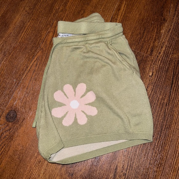 Ekouaer Green Pink Floral Knit Drawstring Waist Comfy Shorts Size L - Picture 6 of 9